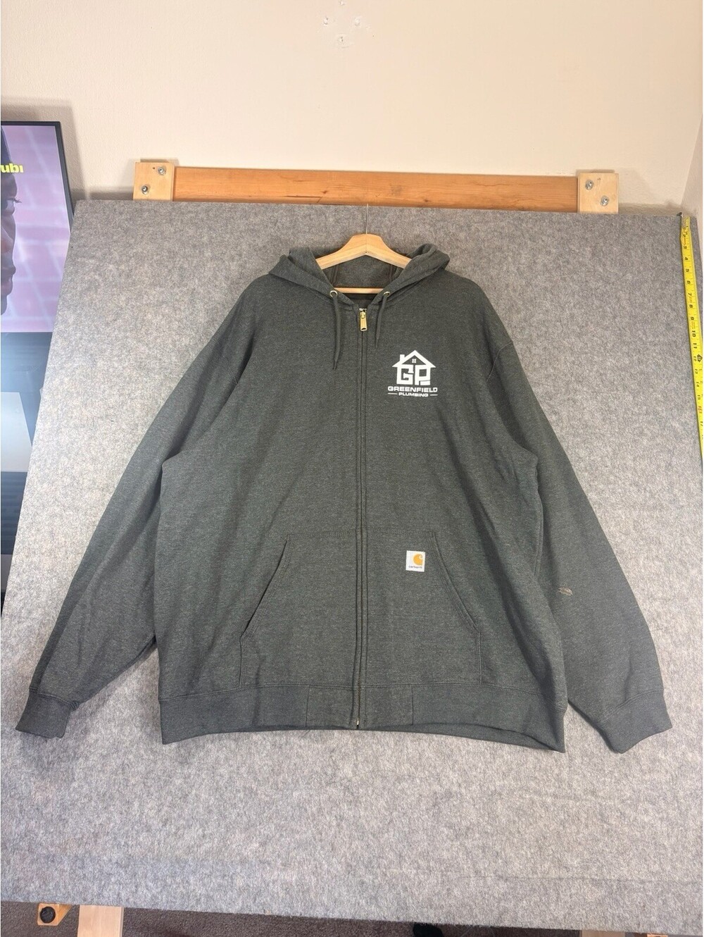 Carhartt Jacket Hoodie Mens 2XL Gray Loose Fit Fleece Full Zip Workwear